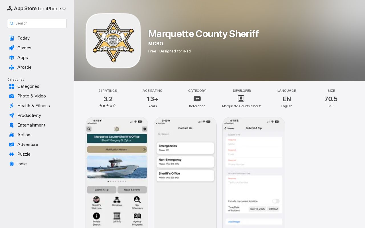 Official Marquette County Sheriff app for current inmate release checks