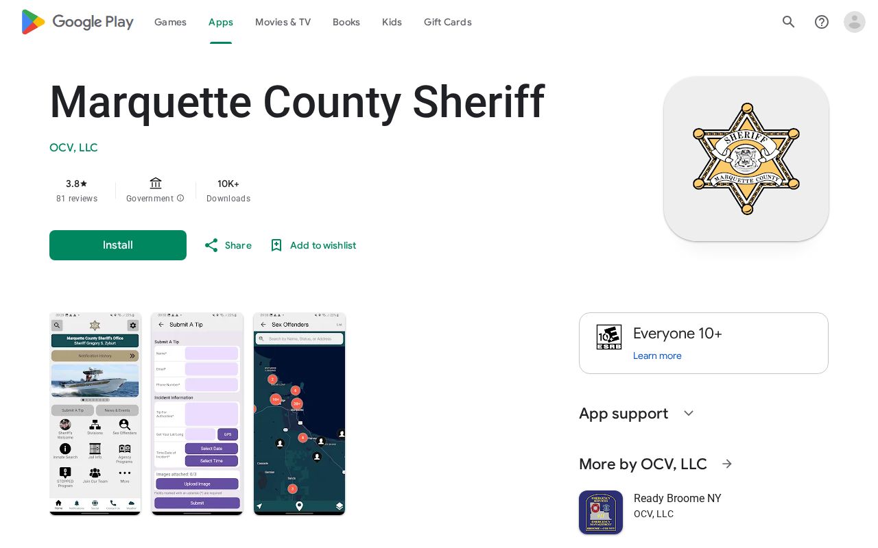 Official Sheriff Android app used for Marquette County current custody checks