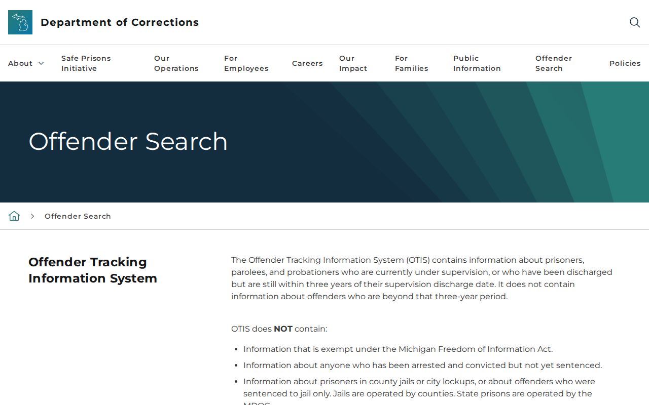 Marquette County released state inmate OTIS information page
