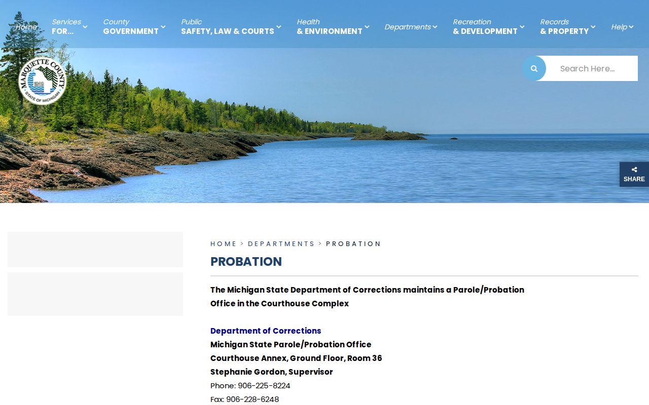 Marquette County parole and probation office contacts